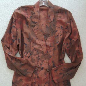 Ladies Jacket Size L Botanical Leaf Print Blazer in Fall Colors $350 Value EUC